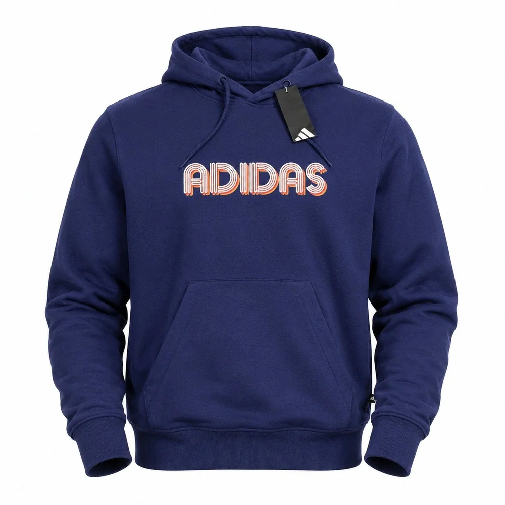 Adidas 3D Retro 70s Striped Logo Hoodie Mens XL Blue Spell Out Disco Groovy NWT